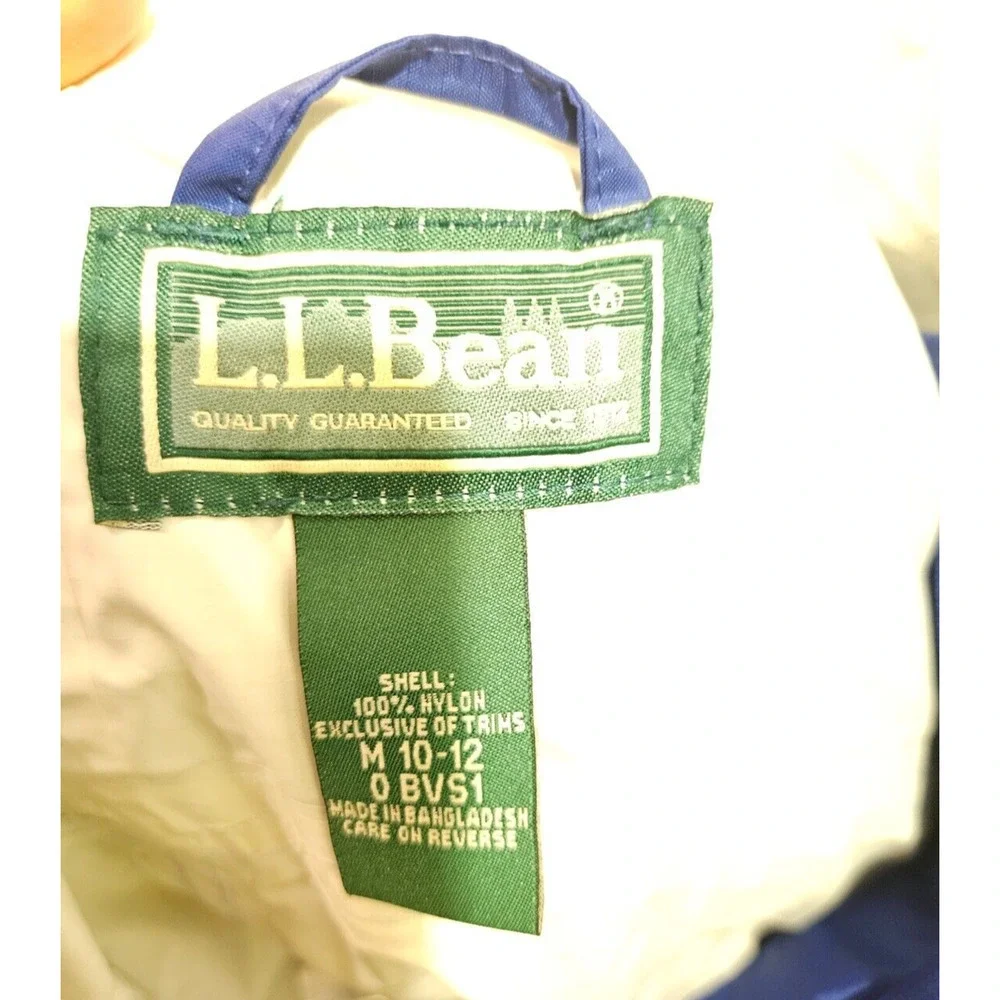 LL Bean Medium 10-12 Kids Hooded Windbreaker Jacket Front Zip Navy